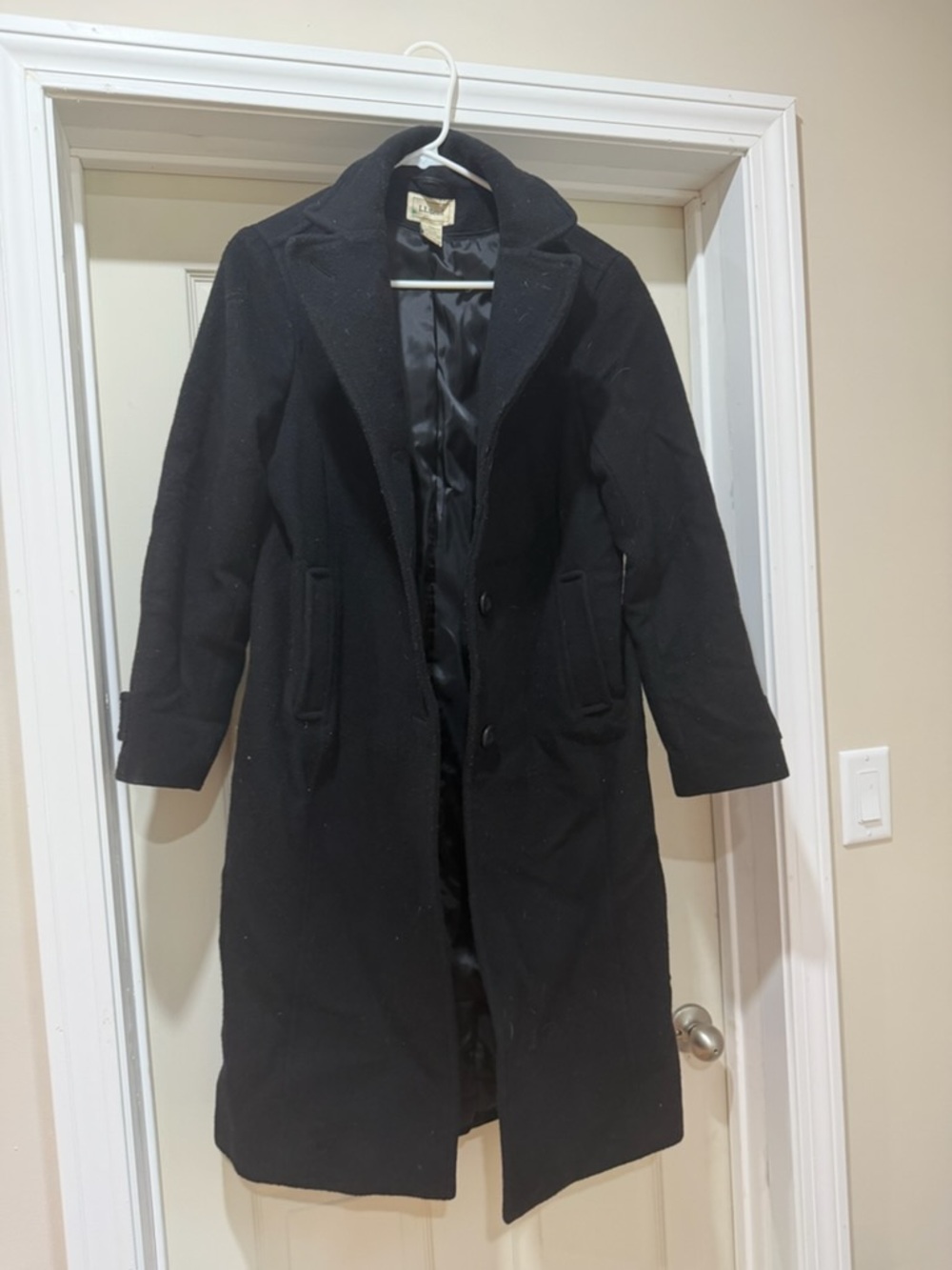 L.L. Bean Black Wool-Blend Pea Coat